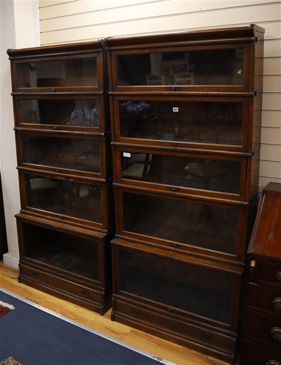 A pair of Globe Wernicke oak five section bookcases W.86cm